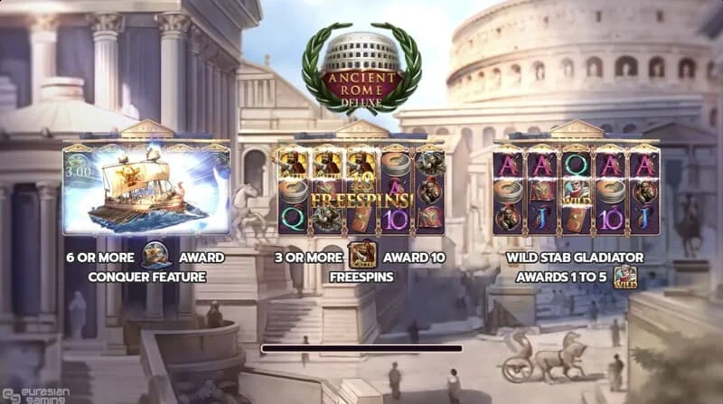 Ancient Rome Deluxe AI – galvenais ruļļu un saskarnes ekrāns