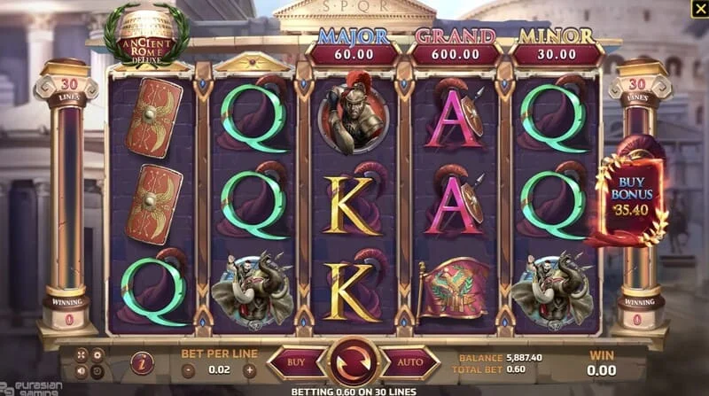 Ancient Rome Deluxe AI – spēles gaita ar laimējošu līniju